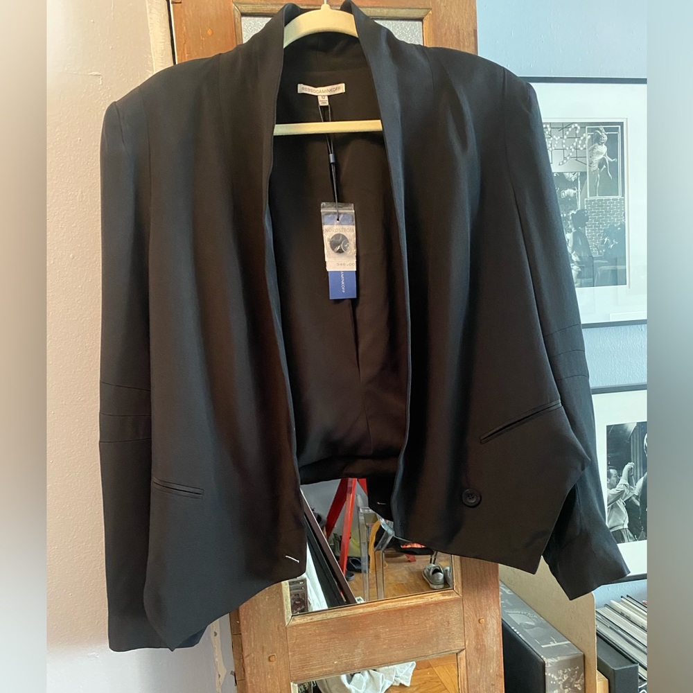 NWT Rebecca Minkoff Black SILK Becky Blazer Size 12. Modern Tuxedo look.